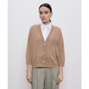 Peserico Button Front Knitted Tricot Cardigan Linen Cotton Blend  38 US 2